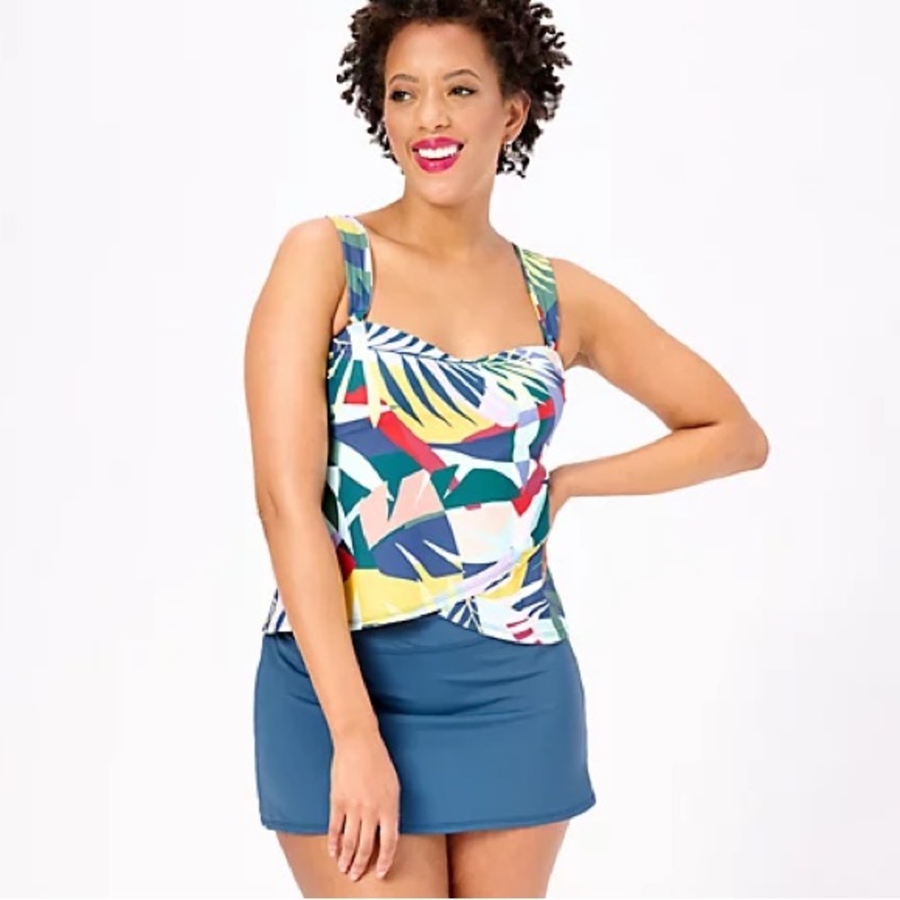 Jantzen Sweetheart Neck Draped Tankini Skirted Bottom- tropical (sz 28W) a602059
